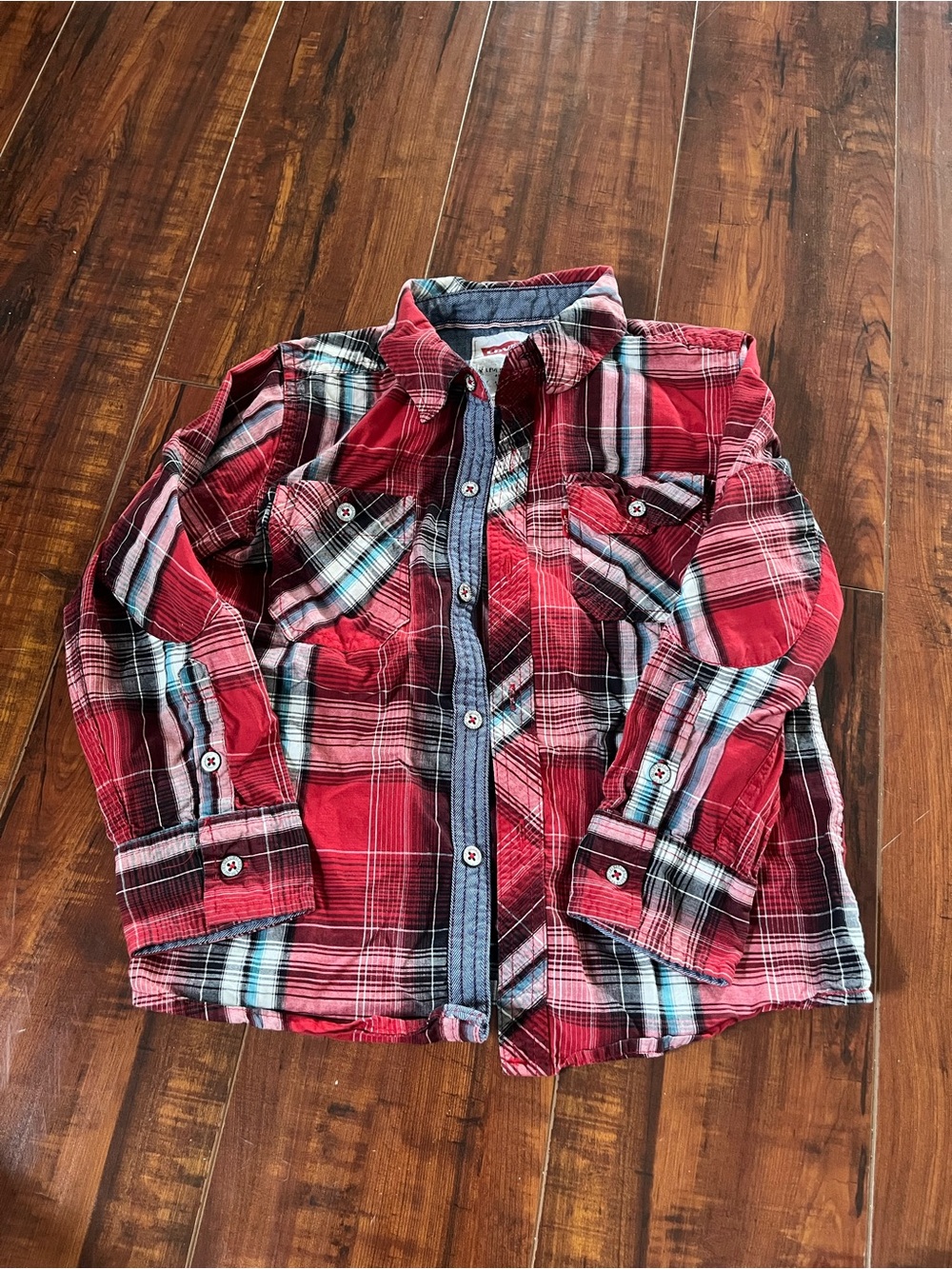Levi's Red Plaid Button-Down Shirt with Blue Accents